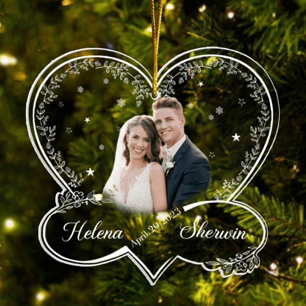First Christmas Married and Engaged Custom Photo Ornament, Personalized Acrylic Ornament TT01 - Image 6