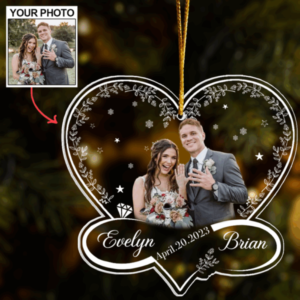 First Christmas Married and Engaged Custom Photo Ornament, Personalized Acrylic Ornament TT01 - Image 2