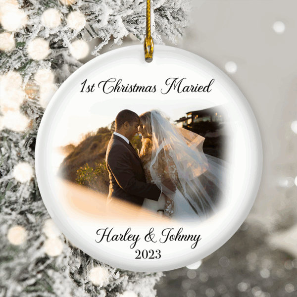 First Christmas Married Personalized Photo Ornaments, Mr And Mrs Wedding Gift - Image 3