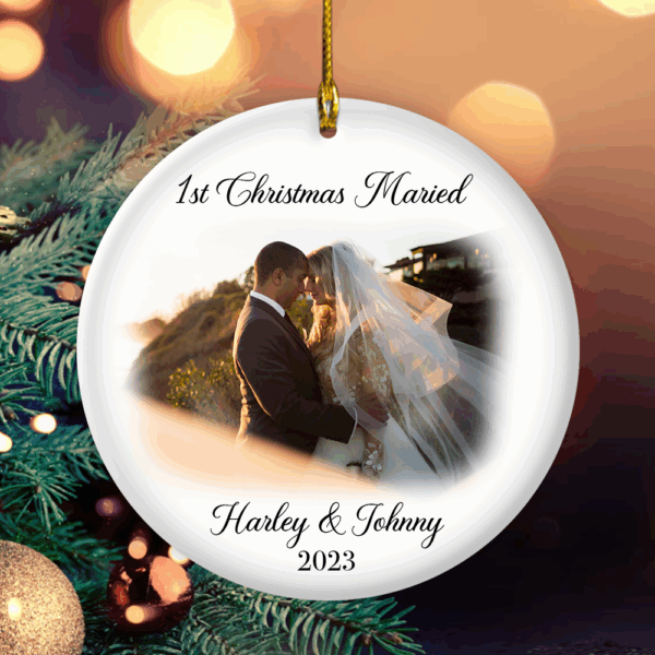 First Christmas Married Personalized Photo Ornaments, Mr And Mrs Wedding Gift - Image 4