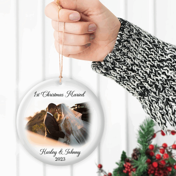 First Christmas Married Personalized Photo Ornaments, Mr And Mrs Wedding Gift - Image 5