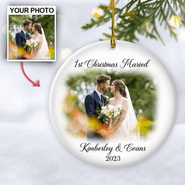 First Christmas Married Personalized Photo Ornaments, Mr And Mrs Wedding Gift - Image 2