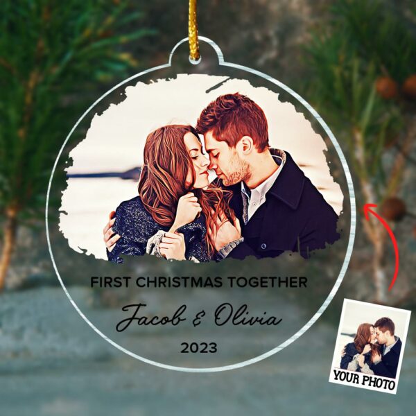 First Christmas Together Ornament, Our First Christmas Couple Photo Ornament, Personalized Photo Couple Christmas Tree Ornament - Image 3