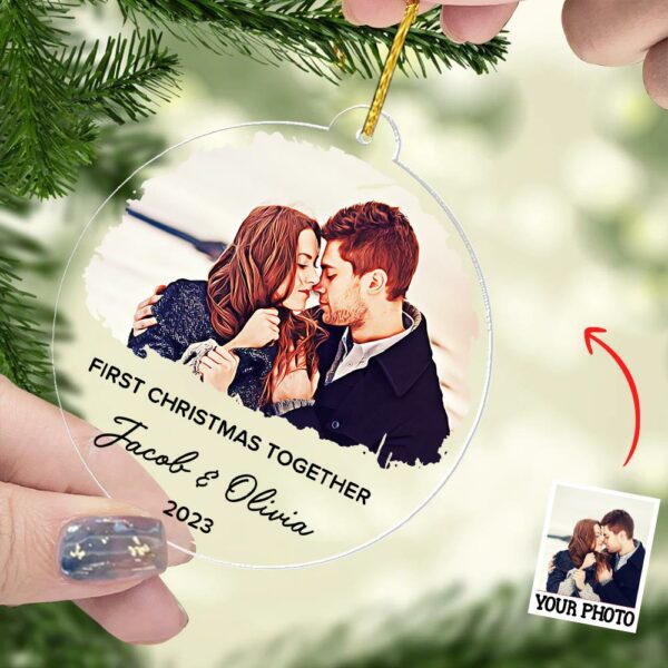 First Christmas Together Ornament, Our First Christmas Couple Photo Ornament, Personalized Photo Couple Christmas Tree Ornament - Image 6