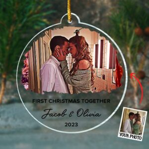 First Christmas Together Ornament, Our First Christmas Couple Photo Ornament, Personalized Photo Couple Christmas Tree Ornament Vr2