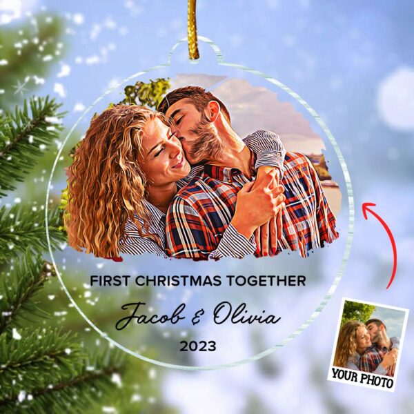 First Christmas Together Ornament, Our First Christmas Couple Photo Ornament, Personalized Photo Couple Christmas Tree Ornament Vr3 - Image 3