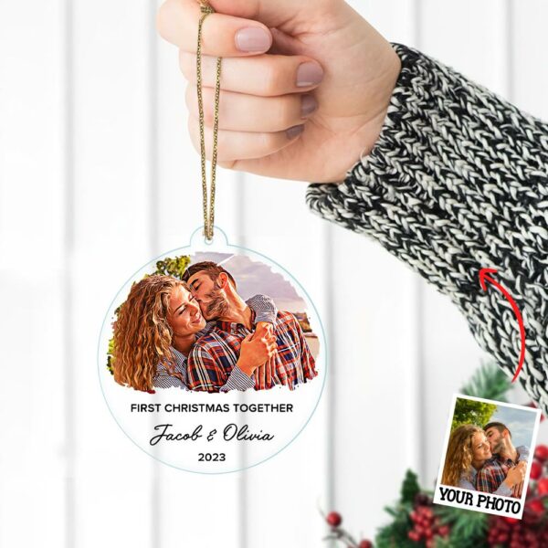 First Christmas Together Ornament, Our First Christmas Couple Photo Ornament, Personalized Photo Couple Christmas Tree Ornament Vr3 - Image 5