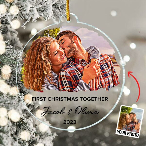 First Christmas Together Ornament, Our First Christmas Couple Photo Ornament, Personalized Photo Couple Christmas Tree Ornament Vr3 - Image 2