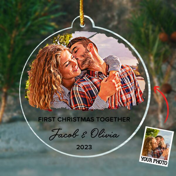 First Christmas Together Ornament, Our First Christmas Couple Photo Ornament, Personalized Photo Couple Christmas Tree Ornament Vr3