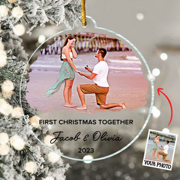 First Christmas Together Ornament, Our First Christmas Couple Photo Ornament, Personalized Photo Couple Christmas Tree Ornament Vr4 - Image 2