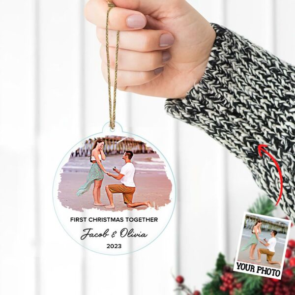 First Christmas Together Ornament, Our First Christmas Couple Photo Ornament, Personalized Photo Couple Christmas Tree Ornament Vr4 - Image 5