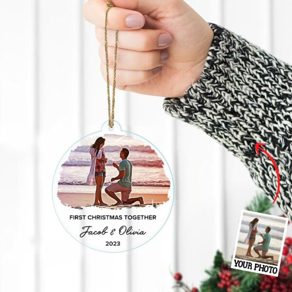 First Christmas Together Ornament, Our First Christmas Couple Photo Ornament, Personalized Photo Couple Christmas Tree Ornament Vr5 - Image 5