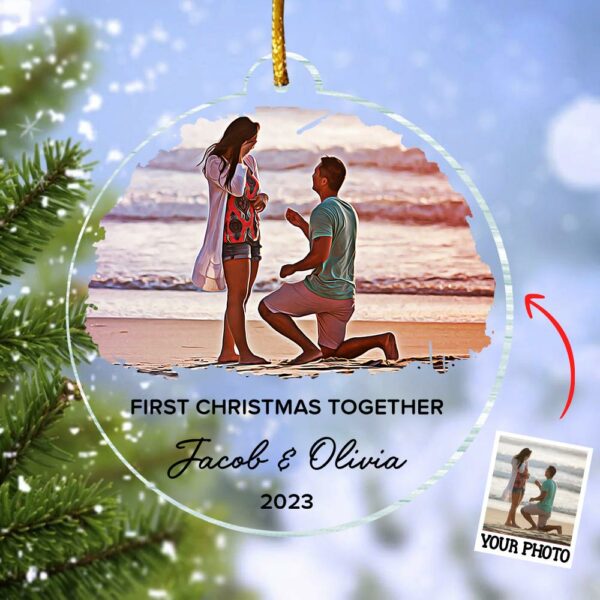 First Christmas Together Ornament, Our First Christmas Couple Photo Ornament, Personalized Photo Couple Christmas Tree Ornament Vr5 - Image 3