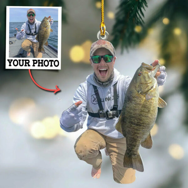 Fishing Custom Photo Ornament Gift For Fishing Lovers, Fisherman - Custom Upload Photo Fisherman - Image 2