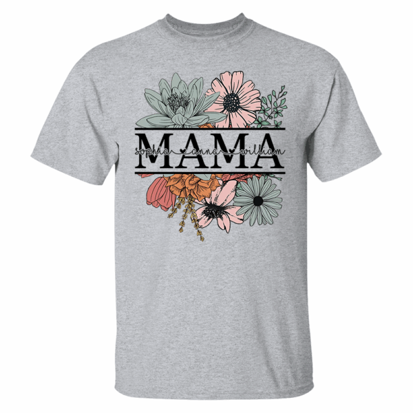 Floral Mama T-Shirt, Custom Mom Shirt With Kids Names - Image 4