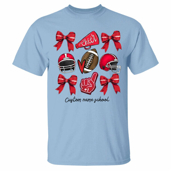 Football Coquette Bow Shirt, Coquette Aesthetic, Custom Football Cheer Tee, Custom Colors, Custom School Name, Unisex Fit Bella Brand Shirt - Image 5