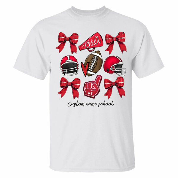 Football Coquette Bow Shirt, Coquette Aesthetic, Custom Football Cheer Tee, Custom Colors, Custom School Name, Unisex Fit Bella Brand Shirt - Image 2