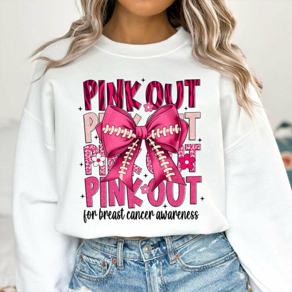 Football Pink Out Shirt, Breast Cancer Football T-Shirt, Breast Cancer Awareness Pink Ribbon Tee - Image 6