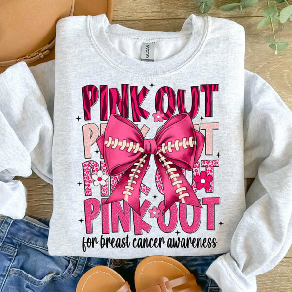 Football Pink Out Shirt, Breast Cancer Football T-Shirt, Breast Cancer Awareness Pink Ribbon Tee - Image 5