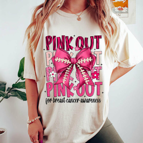 Football Pink Out Shirt, Breast Cancer Football T-Shirt, Breast Cancer Awareness Pink Ribbon Tee - Image 3
