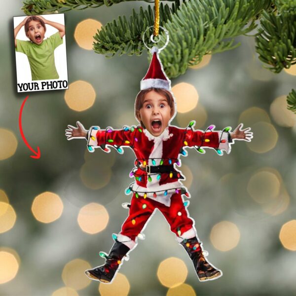 Funny Christmas Shocked Custom Face - Personalized Acrylic Photo Ornament - Image 2