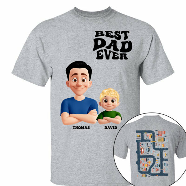 Funny Tired Dad - Baby Plays Cars On Dad's Back Mat Road - Personalized Shirt For Dad Grandpa NA04 - Image 5