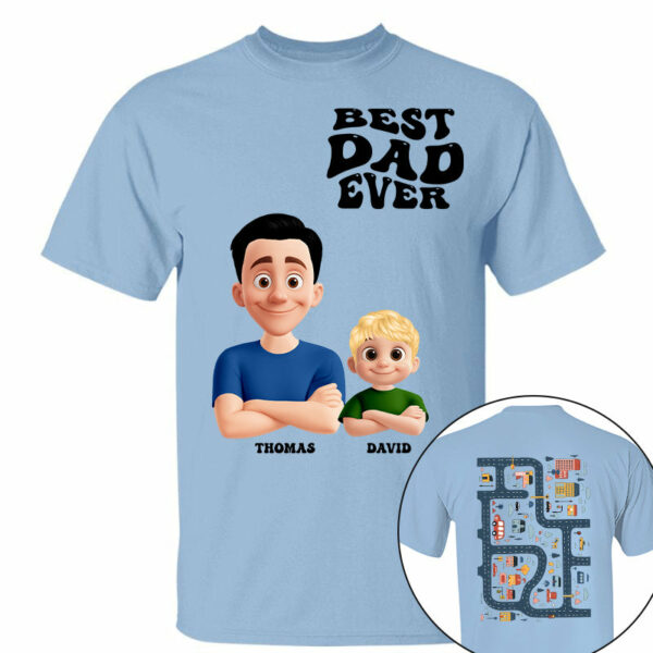Funny Tired Dad - Baby Plays Cars On Dad's Back Mat Road - Personalized Shirt For Dad Grandpa NA04 - Image 3