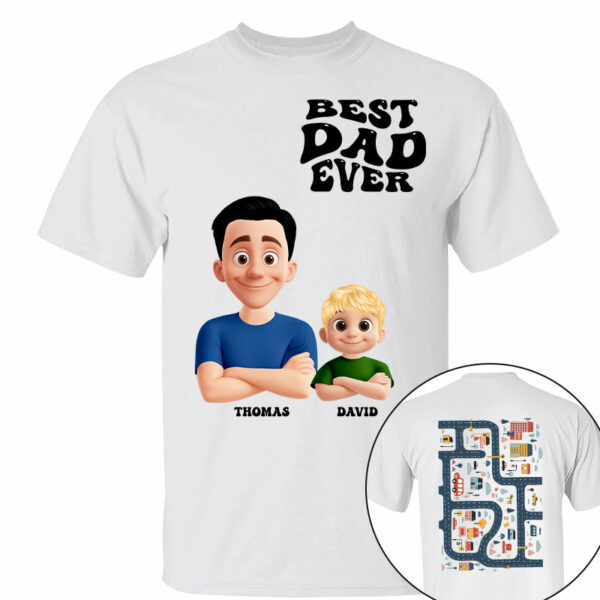 Funny Tired Dad - Baby Plays Cars On Dad's Back Mat Road - Personalized Shirt For Dad Grandpa NA04 - Image 2