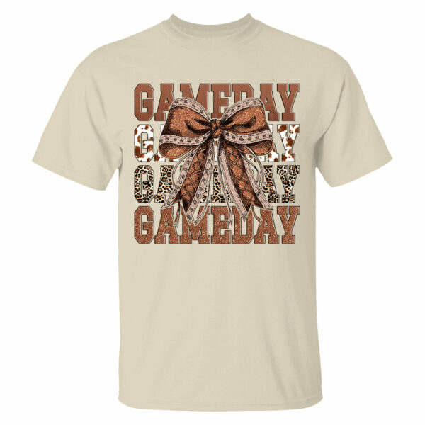 Game Day Glitter Football Coquette Bow Shirt - Image 3
