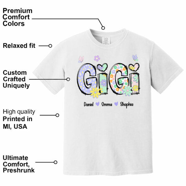 Gigi Purple Floral Shirt - Custom Nickname Grandma Nana Mimi & Kid Names NA04 - Image 2