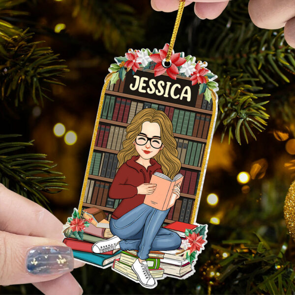 Girl Loves Books Personalized Acrylic Ornament Bookmark Shape Gift For Book Lover - Image 2