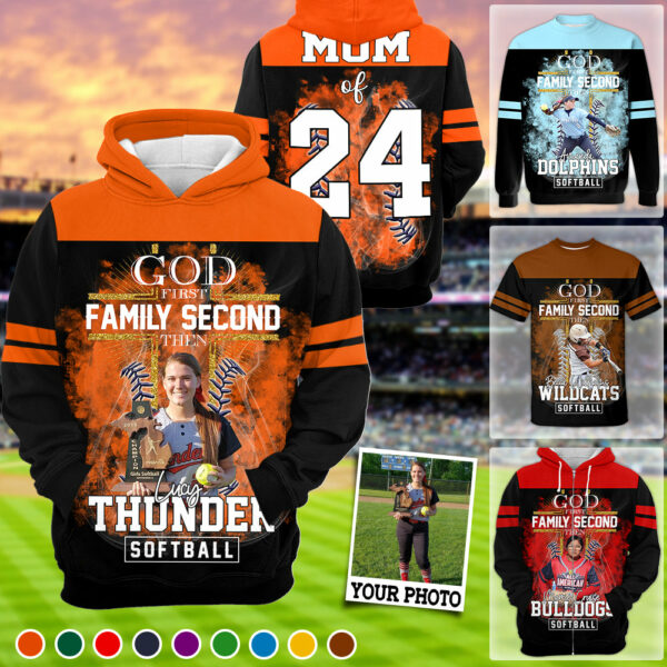 God First Family Second Then Softball Personalized Photo All Over Print Shirt For Softball Lovers