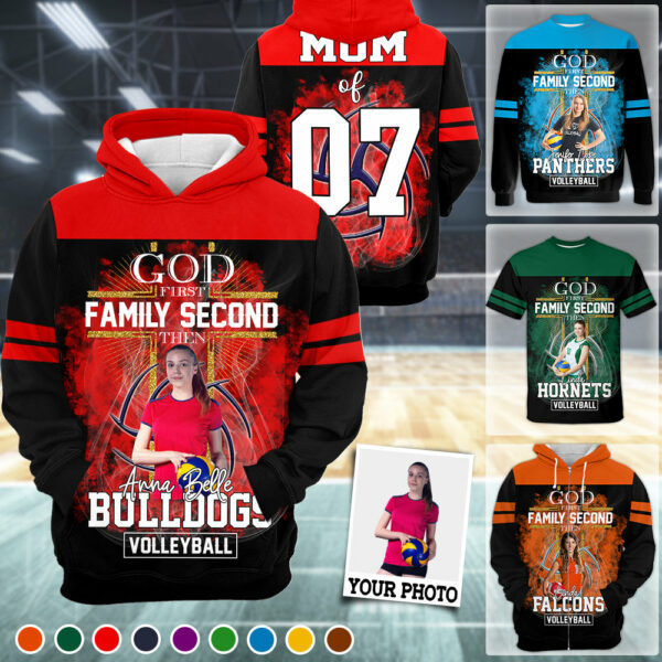 God First Family Second Then Volleyball Personalized Photo All Over Print Shirt For Volleyball Lovers