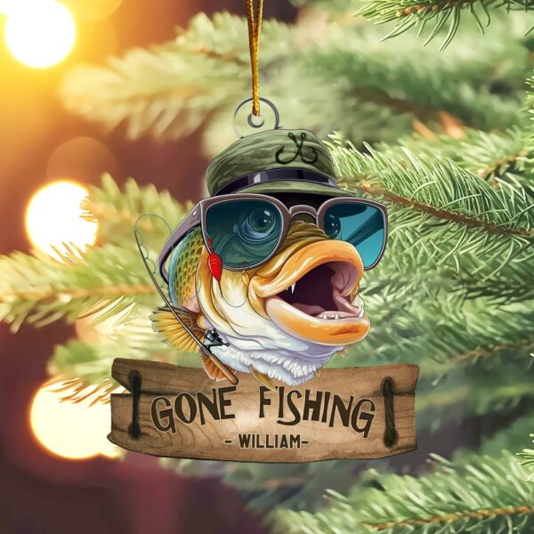 Gone Fishing Fishing Bass Fish Fisherman - Personalized Acrylic Ornament - Image 6