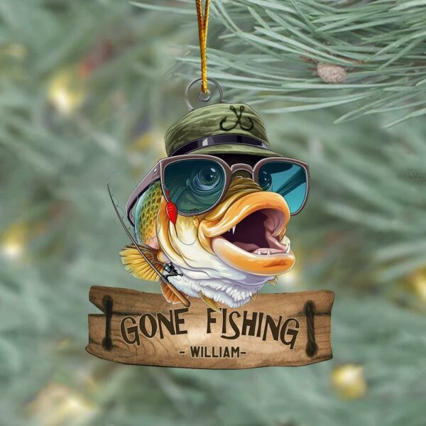 Gone Fishing Fishing Bass Fish Fisherman - Personalized Acrylic Ornament - Image 2