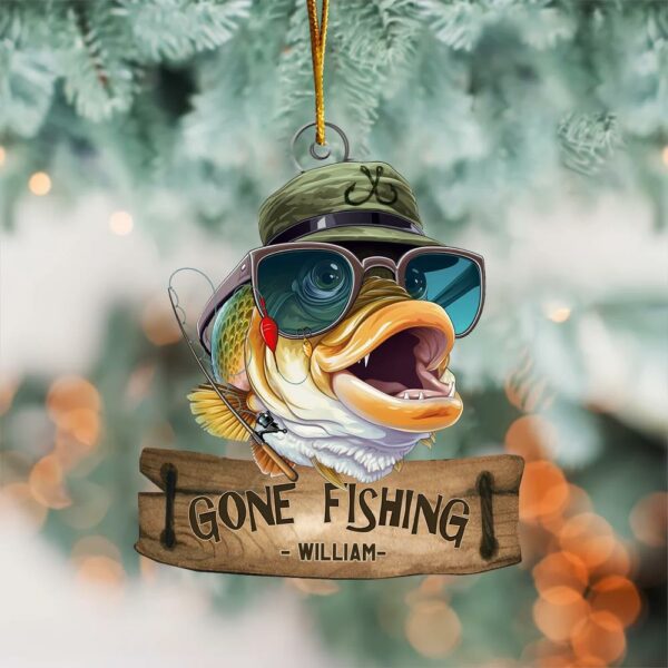 Gone Fishing Fishing Bass Fish Fisherman - Personalized Acrylic Ornament - Image 3