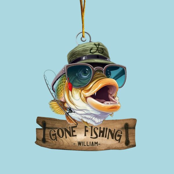 Gone Fishing Fishing Bass Fish Fisherman - Personalized Acrylic Ornament - Image 5
