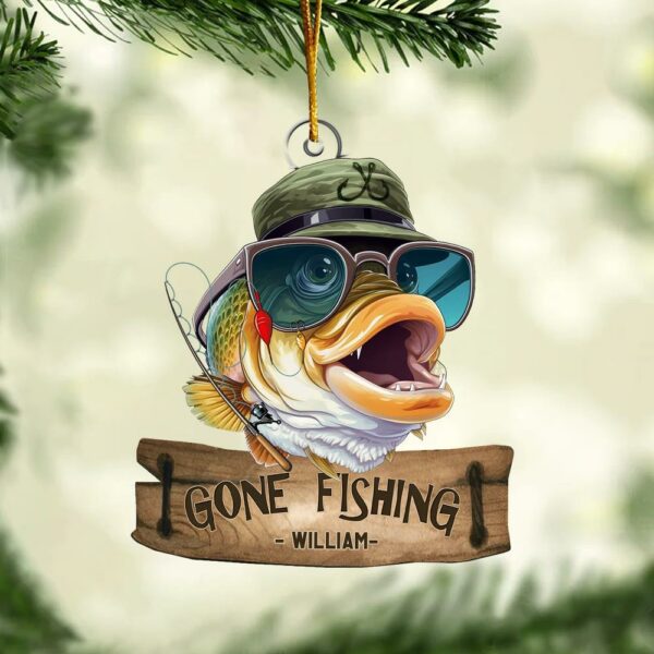 Gone Fishing Fishing Bass Fish Fisherman - Personalized Acrylic Ornament - Image 4