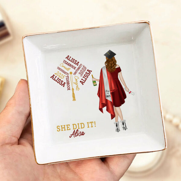 Graduation Gift She Did It - Personalized Jewelry Dish Tu24 - Image 3
