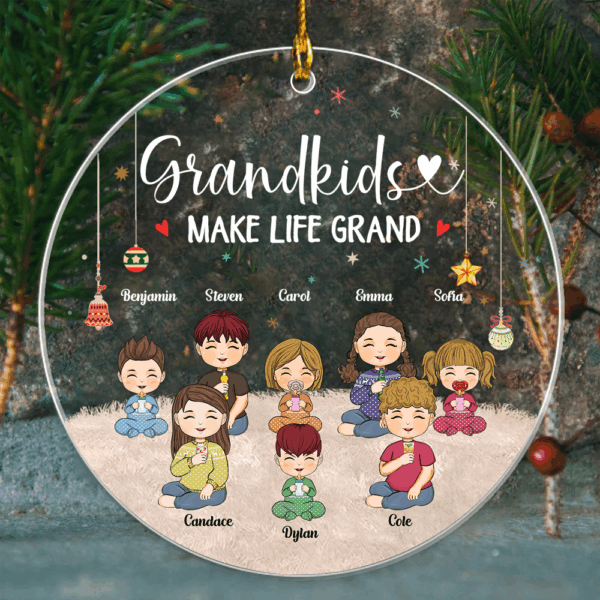 Grandkids Makes Life Grand Personalized Circle Acrylic Ornament - Image 3