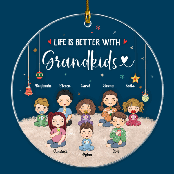 Grandkids Makes Life Grand Personalized Circle Acrylic Ornament - Image 4