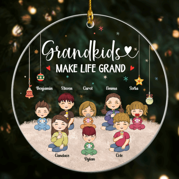 Grandkids Makes Life Grand Personalized Circle Acrylic Ornament - Image 2