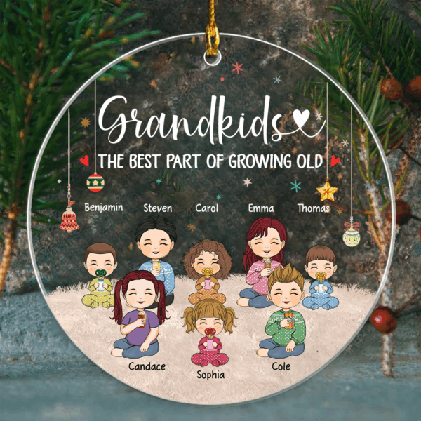 Grandkids The Best Part Of Growing Old Personalized Circle Acrylic Ornament - Image 3