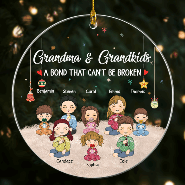 Grandma And Grandkids A Bond That Can't Be Broken Personalized Circle Acrylic Ornament - Image 2