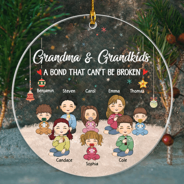 Grandma And Grandkids A Bond That Can't Be Broken Personalized Circle Acrylic Ornament - Image 3