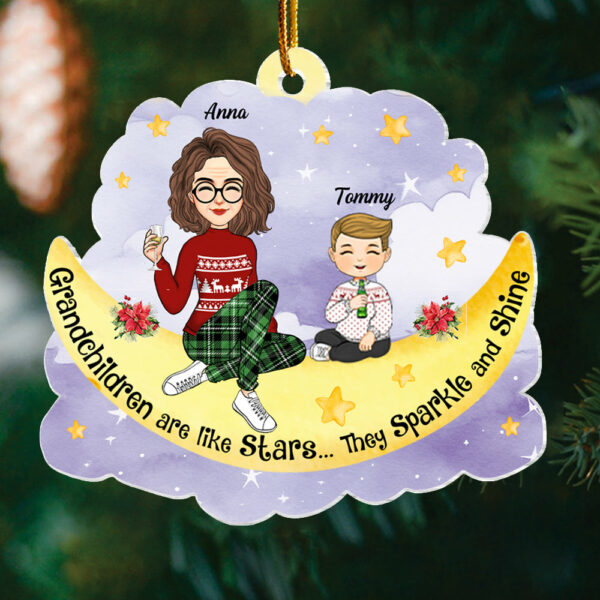 Grandma And Grandkids Cute Moon Cloud - Personalized Acrylic Ornament - Image 4