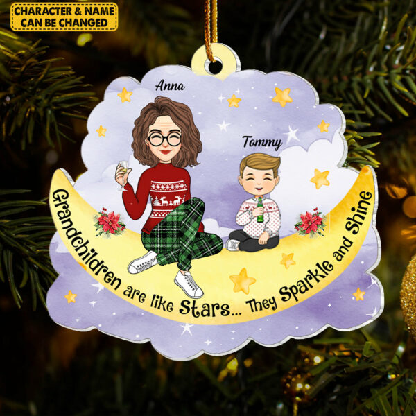 Grandma And Grandkids Cute Moon Cloud - Personalized Acrylic Ornament - Image 7