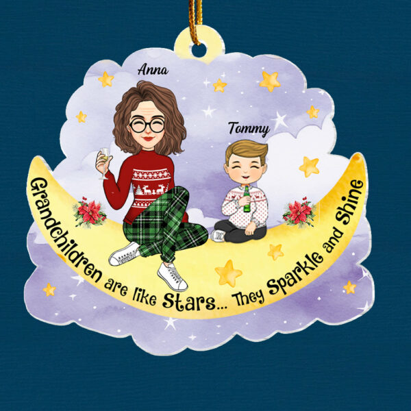 Grandma And Grandkids Cute Moon Cloud - Personalized Acrylic Ornament - Image 6