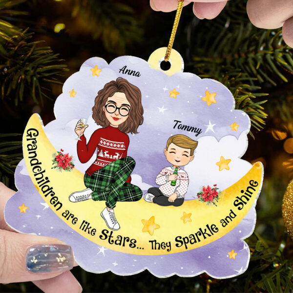 Grandma And Grandkids Cute Moon Cloud - Personalized Acrylic Ornament - Image 5
