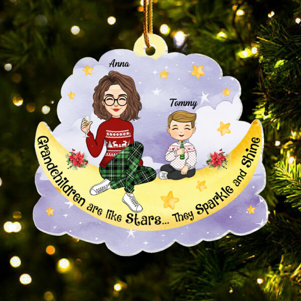 Grandma And Grandkids Cute Moon Cloud - Personalized Acrylic Ornament